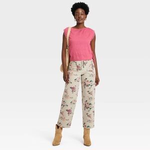 Women's Western Short Sleeve Embroidered Tie Top Blouse - Universal Thread™ Pink